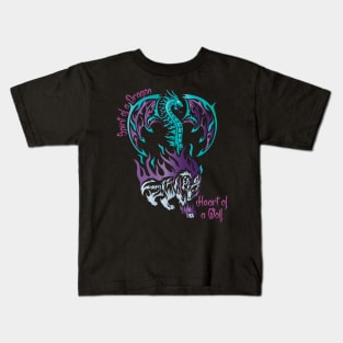 Spirit of an Ice Dragon and the Heart of a Frost Wolf in a Tribal / Tattoo Art Style Kids T-Shirt